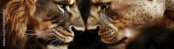 Obraz Two Lions Facing Each Other.