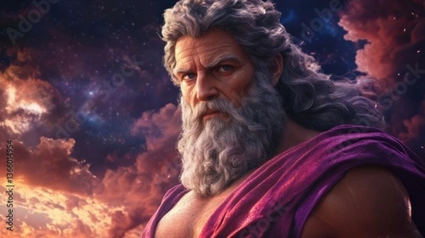 Fototapeta Celestial Father: A Portrait of Divine Authority Against a Cosmic Backdrop