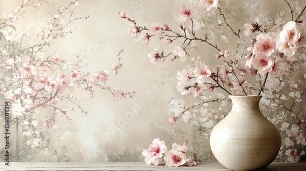 Obraz A vintage-inspired wallpaper design with delicate floral patterns and soft, faded colors, giving a nostalgic, romantic touch
