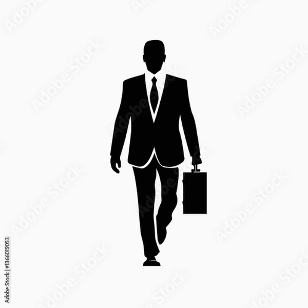 Fototapeta Businessman walking confidently with a briefcase on a plain background  