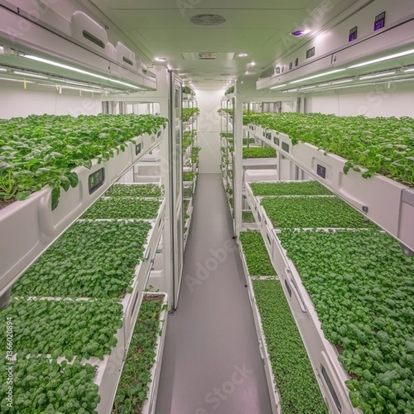 Fototapeta Botanical image of cultivated plants thriving in a greenhouse environment.