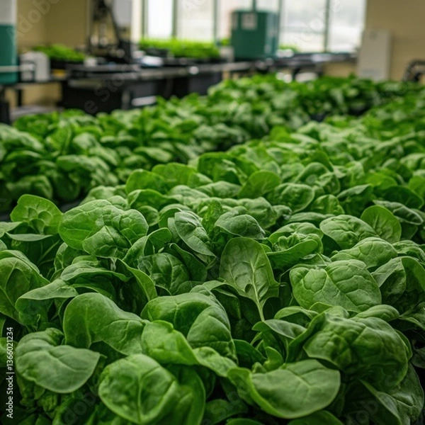 Fototapeta Botanical image of cultivated plants thriving in a greenhouse environment.