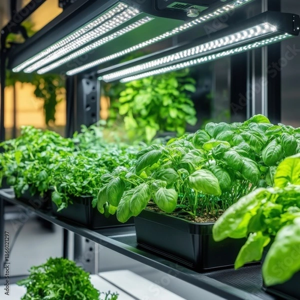 Fototapeta Botanical image of cultivated plants thriving in a greenhouse environment.