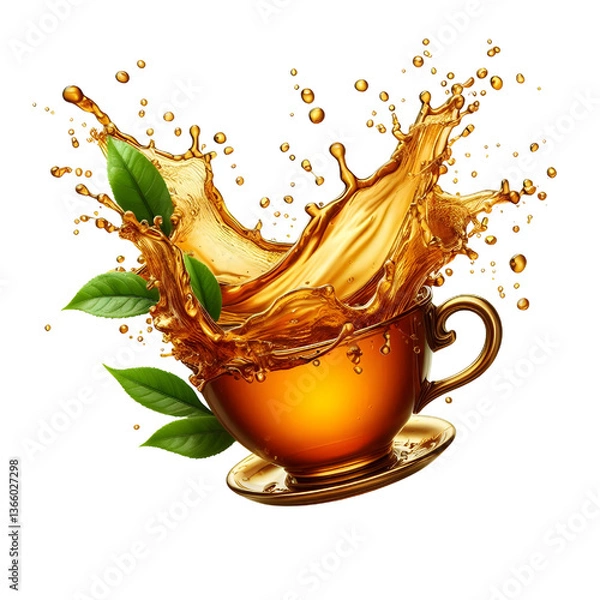Obraz Splash of tea in the falling cup isolated on white isolated on white background