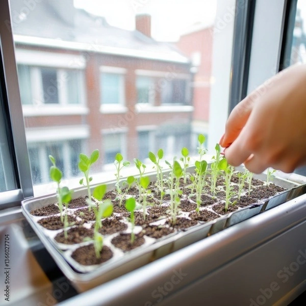 Fototapeta hands of a woman working in a greenhouse