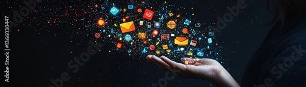 Obraz Hand holding digital icons