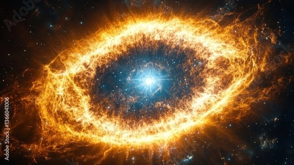Obraz Celestial Eye: A Fiery Glimpse into Cosmic Depths. Star formation, and cosmic cloud, ethereal glow.
