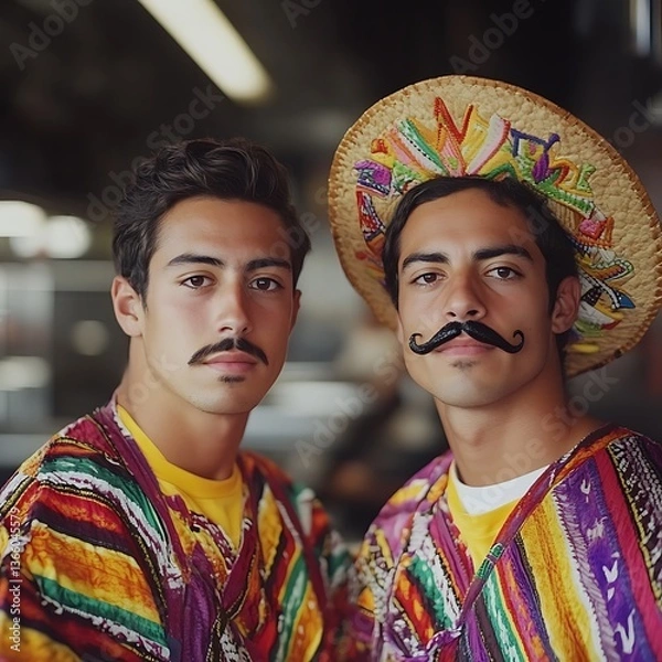 Obraz Two Men in Colorful Mexican Costumes.
