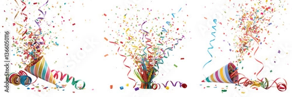 Obraz Set of a confetti exploding in a party hat isolated on a transparent background