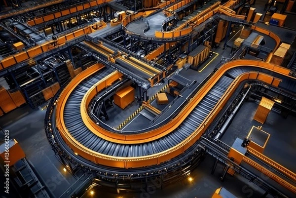 Fototapeta Bird's Eye View of an Empty Industrial Conveyor System
