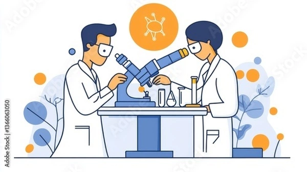 Fototapeta Scientific Exploration: Two Researchers Analyzing Samples Under a Microscope