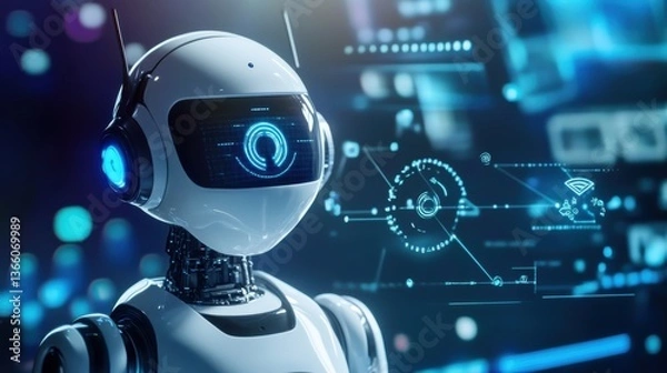 Fototapeta An AI powered customer service chatbot providing instant responses to customer inquiries and improving user experience, Service technology style, photo of
