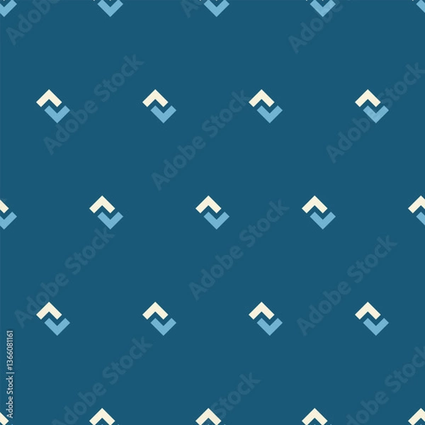 Fototapeta Seamless geometric pattern featuring light blue and white shapes on a dark blue background, creating a visually appealing design