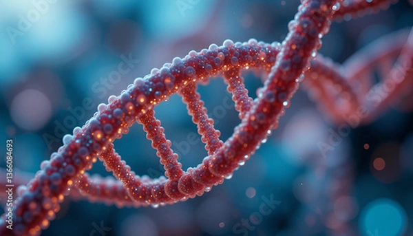 Obraz A close up of a dna strand with some dots