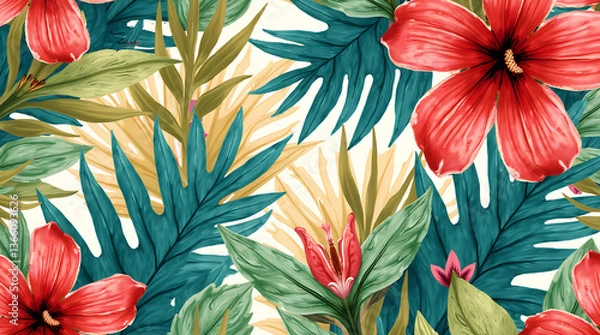 Obraz Natural Bark Texture Featuring Tropical Plants, Palm Trees, and Floral Details – Copy Space  
