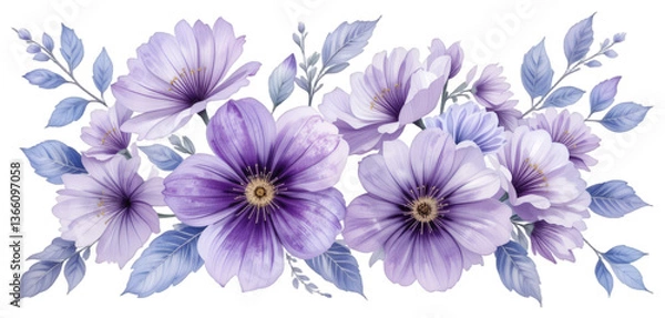Fototapeta Purple flower composition design on transparent background 