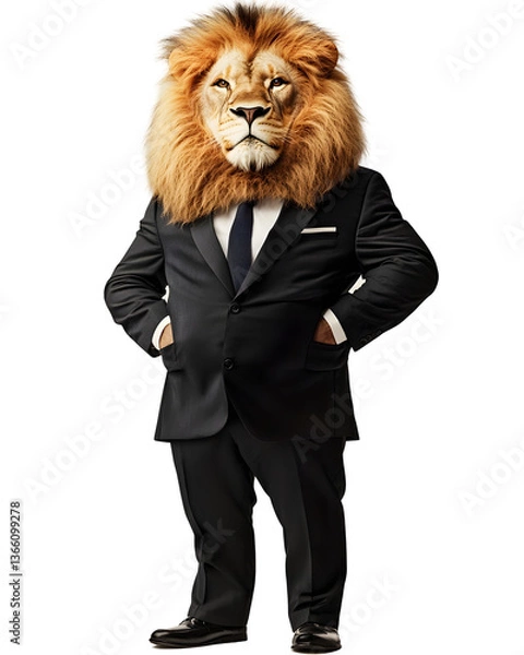 Obraz Powerful Lion CEO in Formal Business Suit Negotiating Deals on Clean White Background