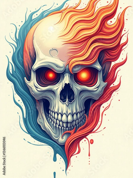 Fototapeta Fire and Ice Skull A Fusion of Opposing Forces