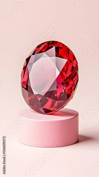 Obraz Red gemstone on a pink pedestal