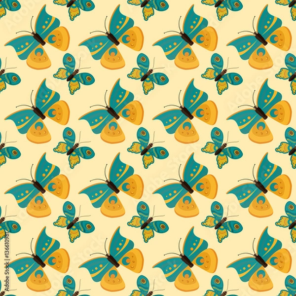 Fototapeta Colorful butterfly seamless pattern vector illustration.