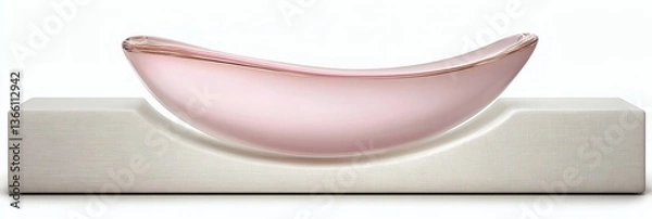 Fototapeta Elegant Pink Glass Sculpture Balancing on a Textured White Base Artistry