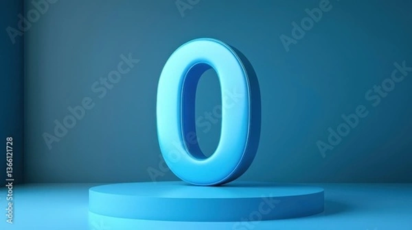 Fototapeta Number 0 3D rendering illustration, number symbol countdown concept poster background.
