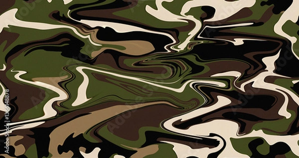 Fototapeta Abstract Camo Swirls Green Brown Beige Black Liquid Marble Pattern Design Texture Background