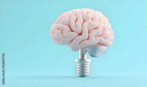 Fototapeta Glowing Brain with Light Bulb Base in Holographic Sketch Design