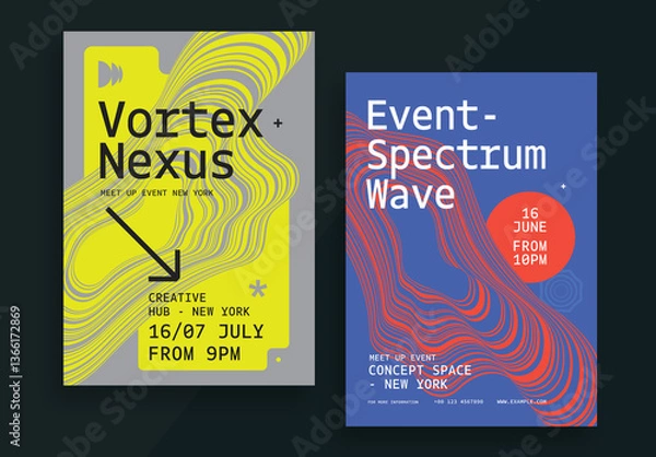 Fototapeta Conceptual Meetup Events Posters with Modern Typography and Wavy Line