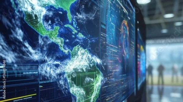 Fototapeta An AI powered weather prediction system analyzing global climate data to forecast extreme weather events with high accuracy, Environmental technology style, photo of