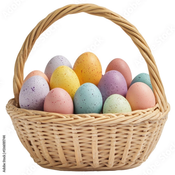 Obraz Easter eggs in a basket, isolated, real png file