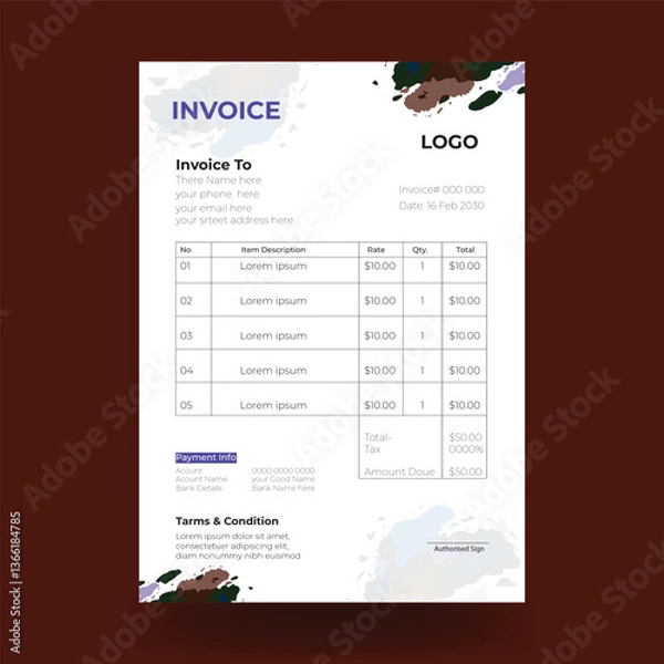 Fototapeta Creative, simple and clean invoice template, invoice design