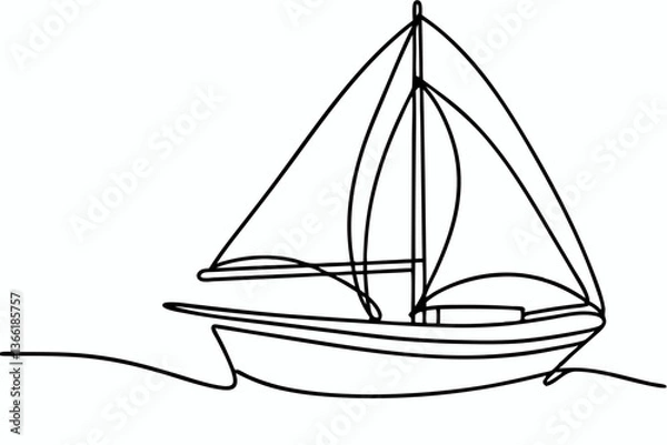 Fototapeta Detailed Line Art of Sailboat in Continuous Drawing Style for Design Projects