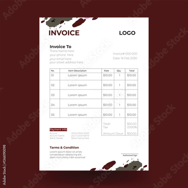 Fototapeta Modern, simple and creative invoice template, invoice design