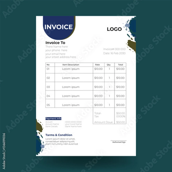 Fototapeta Clean, simple and modern invoice template, invoice design