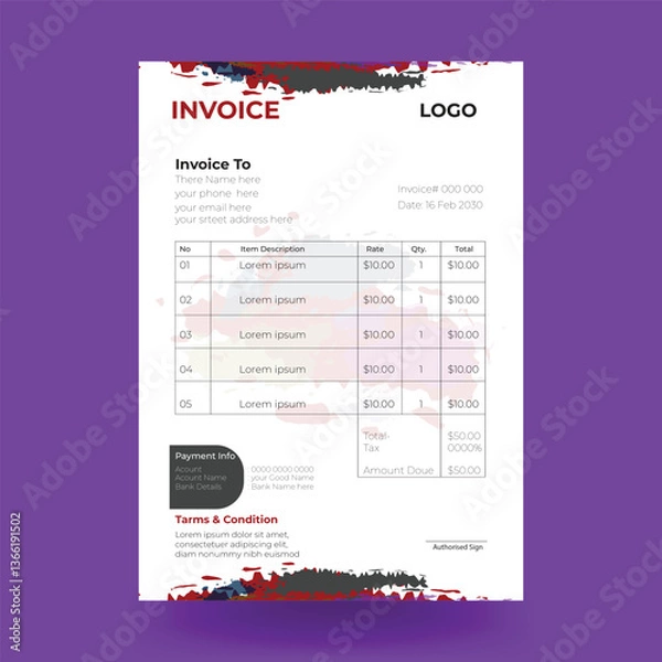 Fototapeta Creative, simple and modern invoice template, invoice design