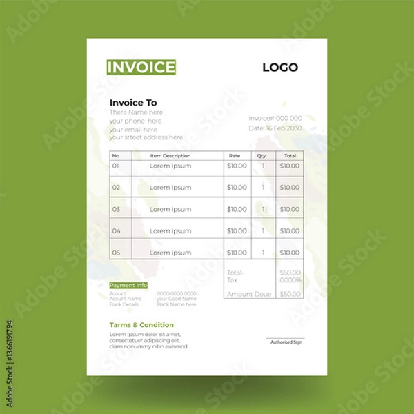 Fototapeta Modern invoice template design with mockup, invoice design template