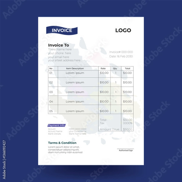 Fototapeta Creative invoice template design with mockup, invoice design template