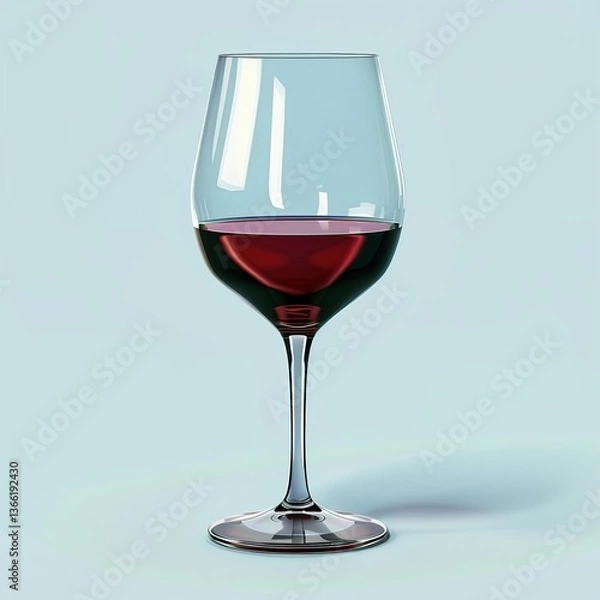 Obraz Illustration of a glass of red wine on a light blue background, high resolution, no text or logo,