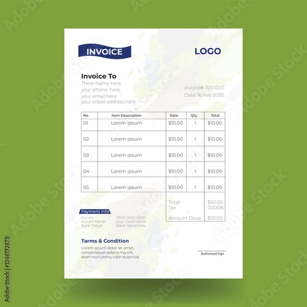 Fototapeta Clean invoice template design with mockup, invoice design template