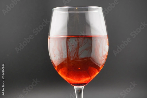 Fototapeta Colored water dropping into a wine glass filled with water.