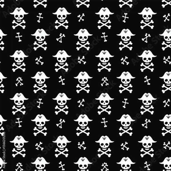 Obraz Halloween skull with hat and bones pattern background