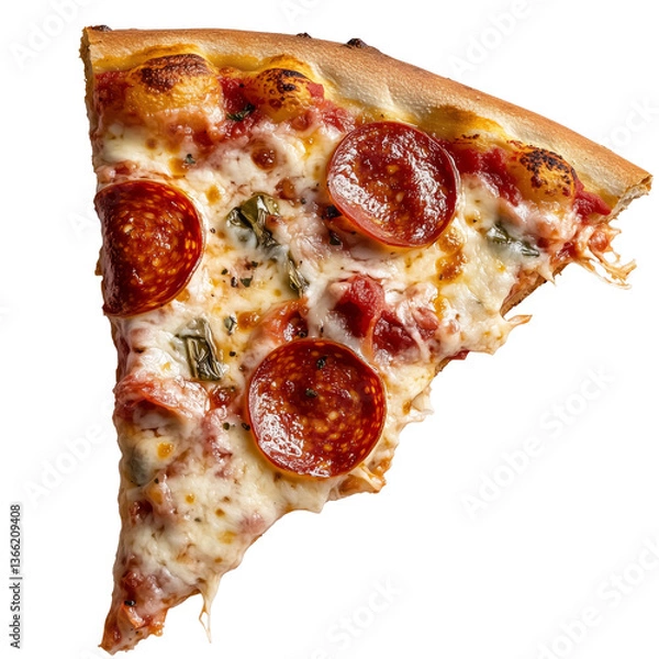 Fototapeta Delicious pepperoni pizza slice on a food photography close-up view on a transparent background