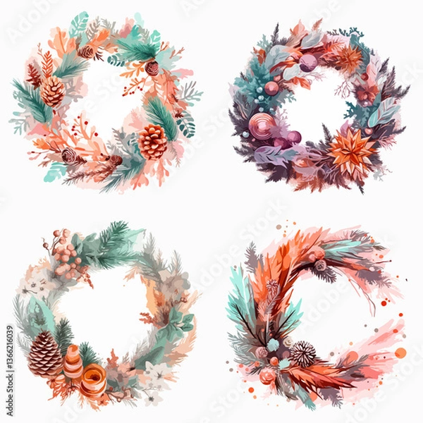 Fototapeta Four wreaths with different colors and designs