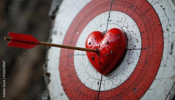 Fototapeta A heart on a target, pierced by an arrow