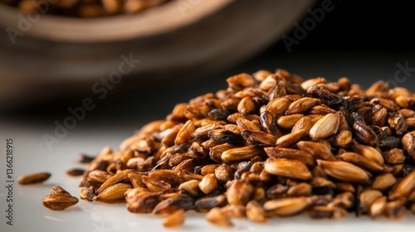 Fototapeta Heap of toasted malt grains, perfect ingredient for brewing craft beer