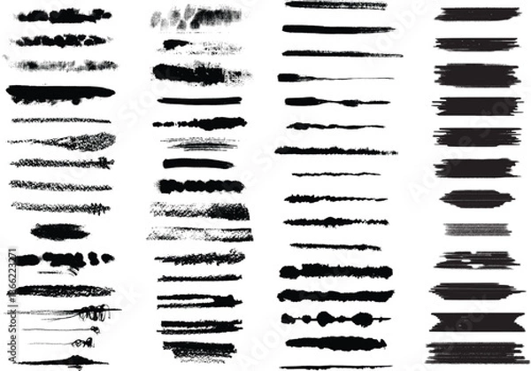 Fototapeta Black Ink Brush Stroke Set – Grunge Vector Lines, Paint Texture, Abstract Brushstroke Collection