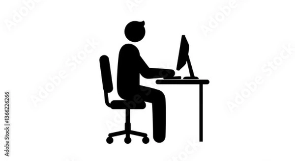 Fototapeta Minimalist Vector Silhouette of Person with Ergonomic Posture at Workstation for Stress Prevention