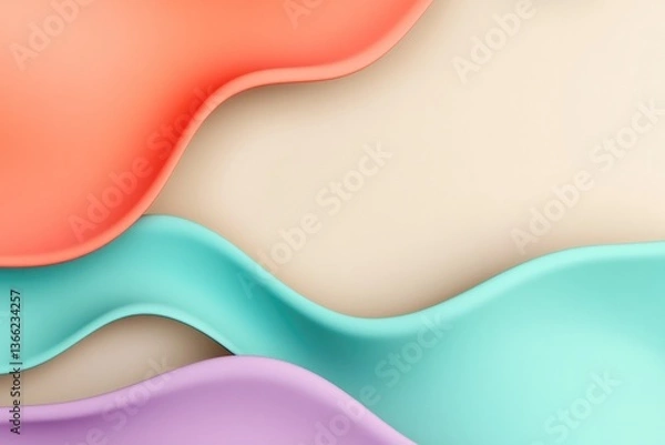 Fototapeta Soft, flowing shapes in pastel colors create soothing, modern ae