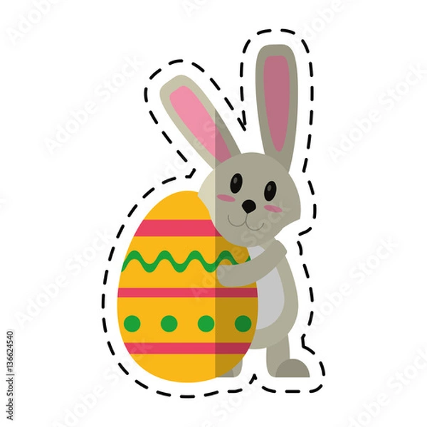 Fototapeta cartoon easter rabbit hugging egg vector illustration eps 10